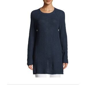 Eileen Fisher Organic Linen Cotton Slub Tunic Sweater Blue Crewneck Pullover XXS